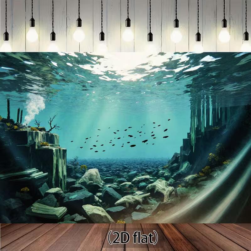 

2D Submerged Cave Backdrop, Underwater Rocks & Fish Photo Background 47.2x31.5inch/120*80cm