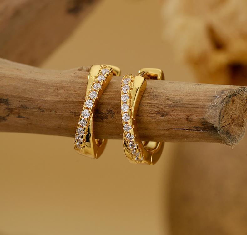 High-quality Jewelry Earrings 925 Silver Gold-plated X-shaped Cubic Zircon Hoop Earrings Cross Hoop Earrings Suitable for Women золотой