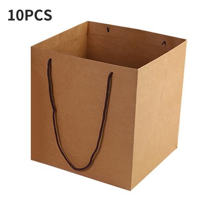 10PCS Kraft Paper Square Flower Gift Bags Solid Color Takeout Holiday Gift Packaging Boxes for Occasions Shopping Bag Organizati