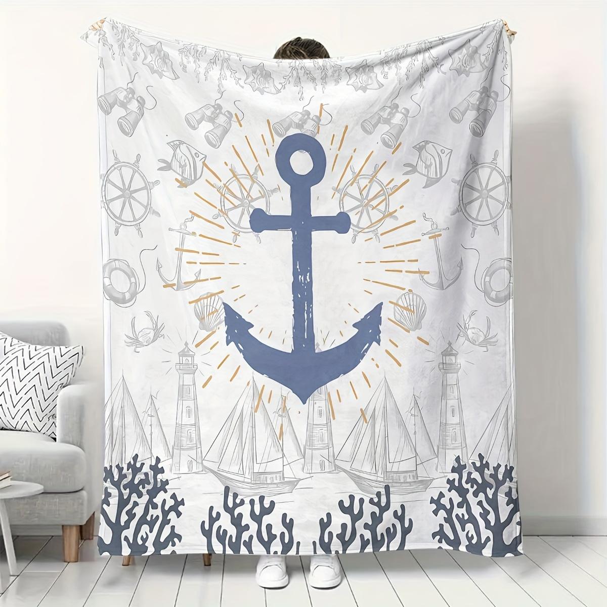 

1 Vintage Nautical Anchor Print Flannel Blanket Ideal for Beds Sofas Offices Travel Decor Chairs Holiday Gifts for Frien 75x100cm