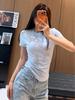 Elegant Embroidered Women's Slim Waist Short-Sleeve T-Shirt