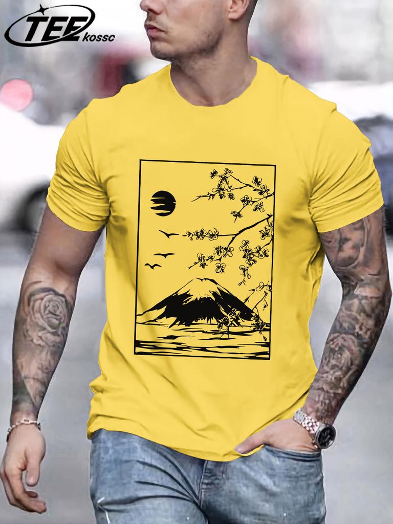 Cherry Blossoms In Mount Fuji Tee Shirts ONeck Loose Short Sleeve Trendy Cotton Sportswear Unisex Comfortable Summer TShirt