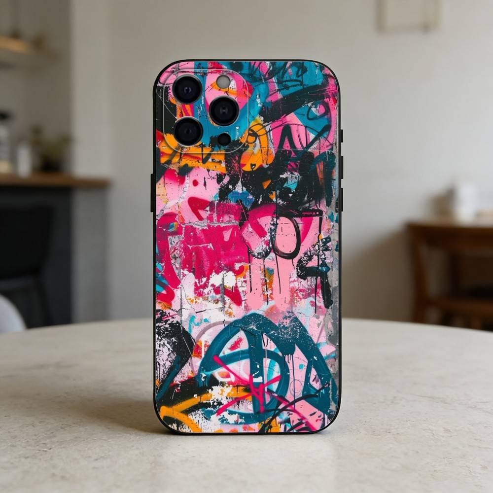 Cool C-Barevný Graffiti Kryt na Telefon Pro iPhone 17,16,15,14,13,12,11 Plus,Pro,Max,Mini Silikonový černý Měkký Kryt