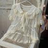 Sommer Japanisch Elegant Vintage Lolita Bluse Damen Gothic Retro Rüschen Hasenohr Kurzes Hemd Kawaii Süß Chiffon Dünne Oberteile