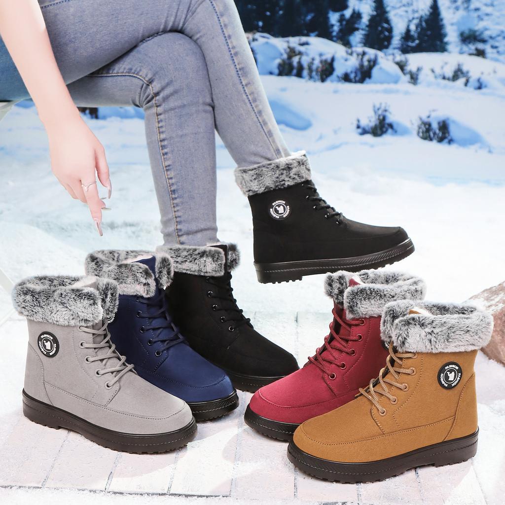 Snow Boots Women's High-top Boots Cold-proof and Warm Cotton Boots Piled and Thickened Boots Women's Thick-soled Comfortable Cotton Shoes
