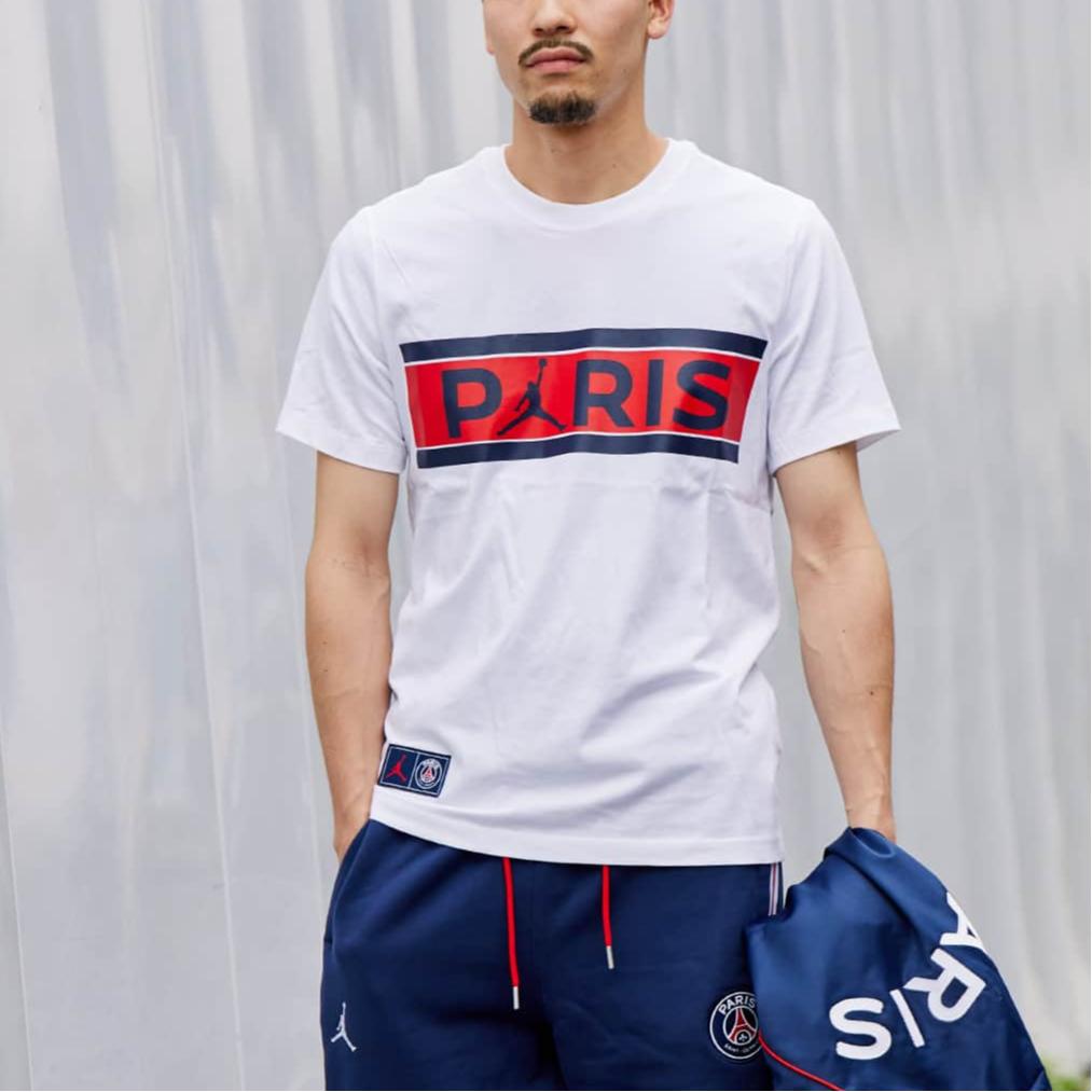 Camiseta de Fútbol con Estampado Wordmark Air Jordan Paris Saint-Germain para Hombre Tops Blanco DB6511-100