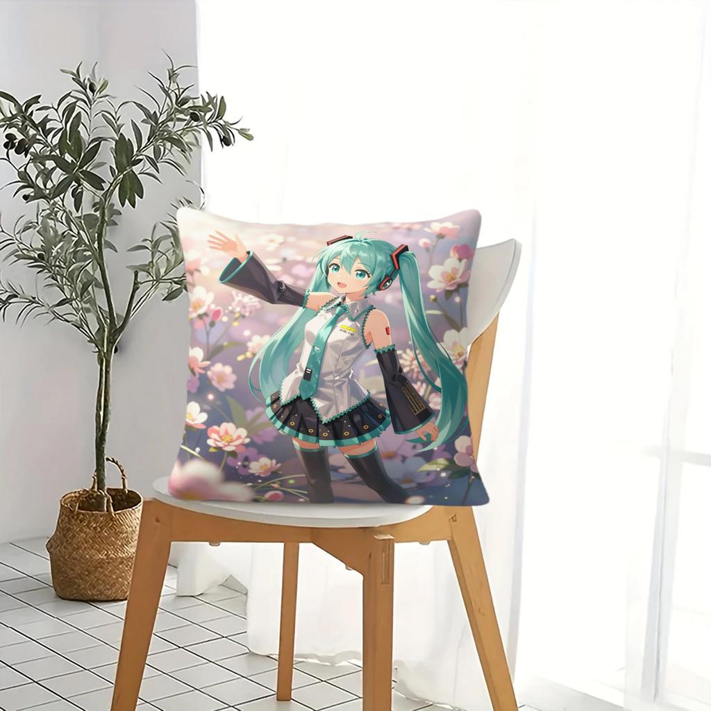 Floral Hatsune Miku Throw Pillow18.18Inch Cushion Accent Pillow Includes Pillow Core Hd Print For Teens Sofa Bedroom Living Room
