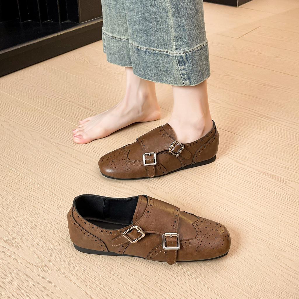 Women's shoes retro British style Baroque carved small leather shoes women's new versatile Bloc loafers single shoes