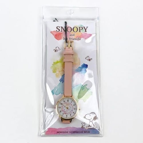 Fieldwork Women's Snoopy Analog Watch with Leather Strap, Watercolor Illustration, Pink (PNT033-2)