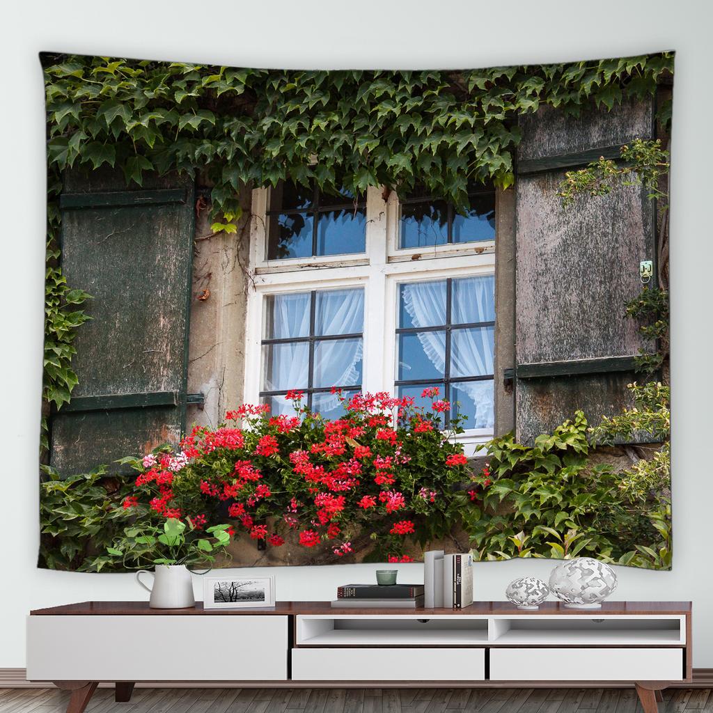 Waterfall Flowers Trees Vintage Brick Rattan Plant Park Nature Scenery Home Decor Wall Hanging Tropical Garden Landscape Tapestry