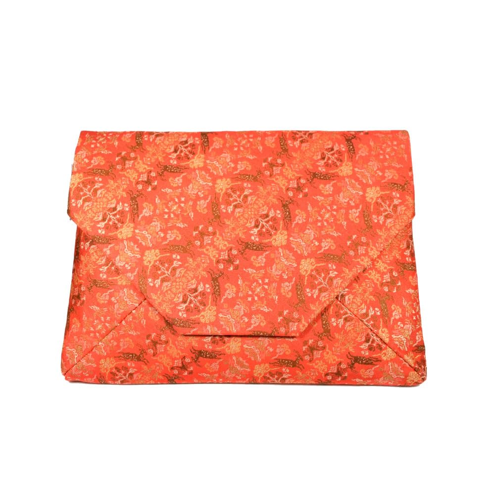 Okadaen Sukiya Bag, a Japanese-style Tea Ceremony Bag for Women, Made of Pure Silk with a Goat and Flower Design, and a Zippered Back.