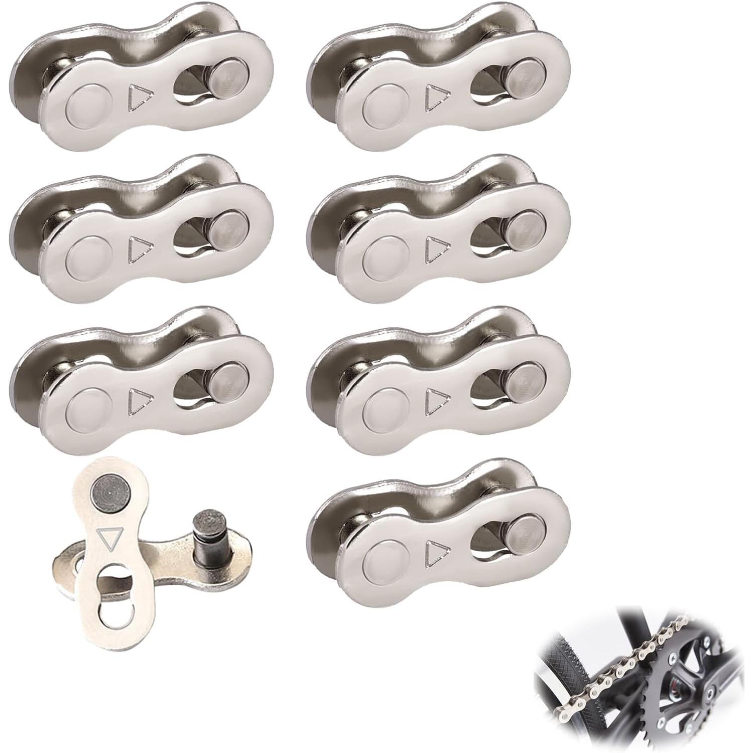 8 Pairs Bicycle Chain Links, 6/7/8 Speed Quick Release Bike Chain Connectors, Replacement Reusable Steel Bicycle Missing Link Repair Accessories 8PCS