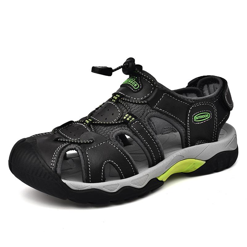 2024 Men s Trendy Closed-Toe Leather Sandals - Breathable, Hollow Design, Versatile Beach Shoes  Large Size Slippers. 48