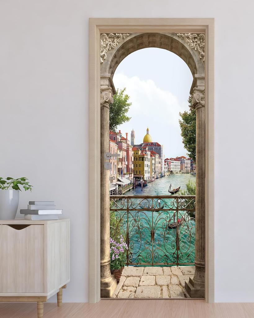 9Stlye Bookcase Peel and Stick Door Sticker Mural Self-Adhesive, Removable Waterproof Vinyl Door Decal for Bedroom and Living Room Wall Decoration