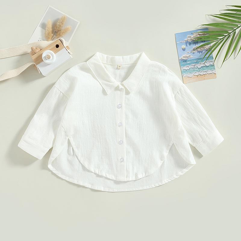 Baumwolle Casual Kinder Kinder Shirts Kleinkind Baby Mädchen Jungen Sommer Tops Kurzarm Revers Kragen Einfarbig Button Down Shirts