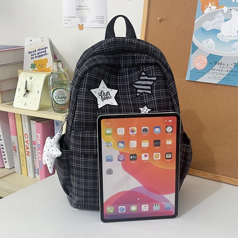Schoolbag Japanese Plaid Backpack Female Ins New College Style Student Schoolbag Versatile Leisure Large Capacity Travel Backpack
