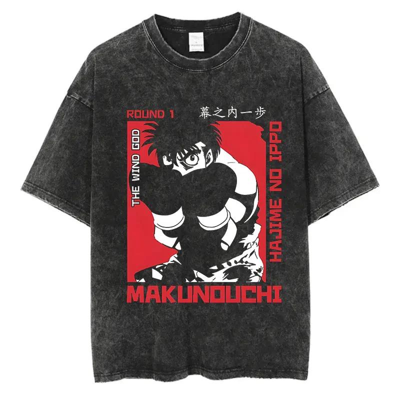 Vintage Cotton Washed TShirt Anime Hajime No Ippo Kamogawa Boxing Gym Loose T Shirts Men Women YK Hip Hop Summer Top Tee