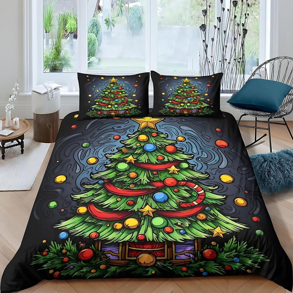 Christmas Tree Duvet Cover Set For Kids Queen Lightweight Down Quilt Covers Room Decor 2 Pillowcases 1 Duvet Cover No Comforter