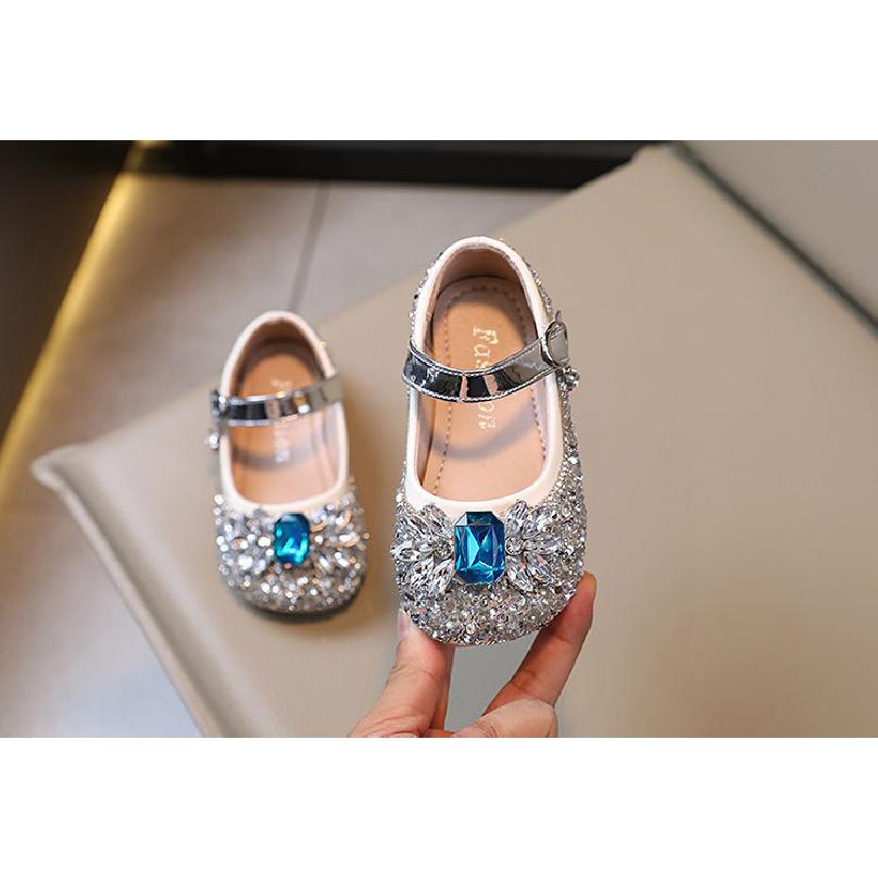 Girls Princess Shoes Spring and Autumn New Rhinestone Fashion Bow Baby Girl Crystal Shoes Soft Sole Elsa Single Shoes