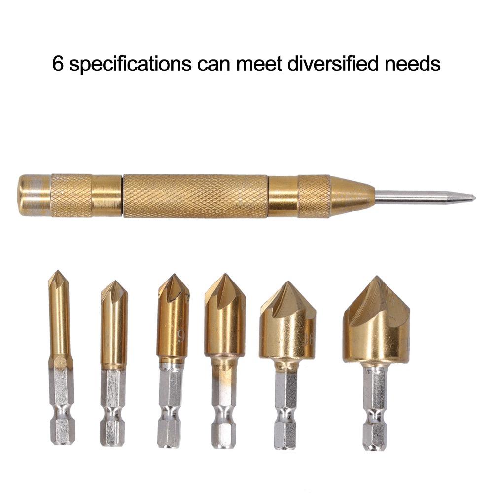 6pcs Hex Shank 1/4 Inch Chamfer Drill Bit 90 Degree Chamfering Tool Woodworking Drilling