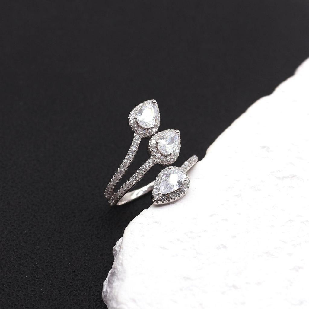 Elegant Sterling Silver Zircon Open Ring for Women
