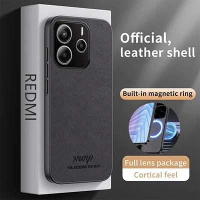Leather Magsafe Case for Xiaomi Redmi Note 14 5G Global Car Magnetic Holder Wireless Charging Silicone Phone Cover RedmiNote14