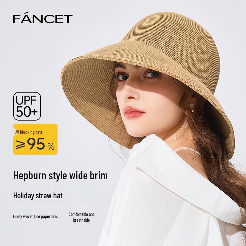 FANCET Women s Summer Elegant Wide-Brim Straw Sun Hat 57cm