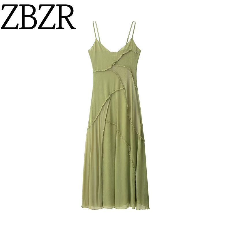 Zbzr Spring New Women Clothes Western Style Fashion Draping Effect Slim Fit Patchwork Sling Dress 1223453