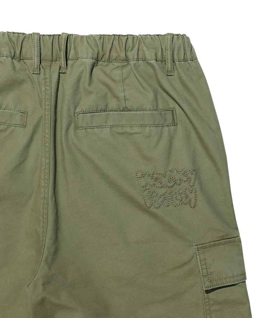 WACKY WILLY Wide Cotton Cargo Elastic Waist Pants Olive