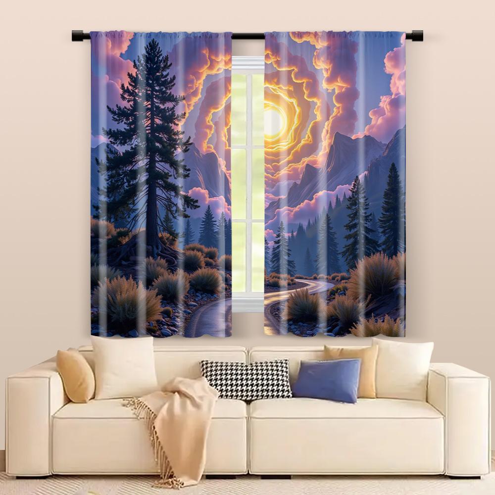 2 pcs, filtering curtains (excluding rods, non-movable, without batteries) Purple Forest for use in bedrooms and living rooms
