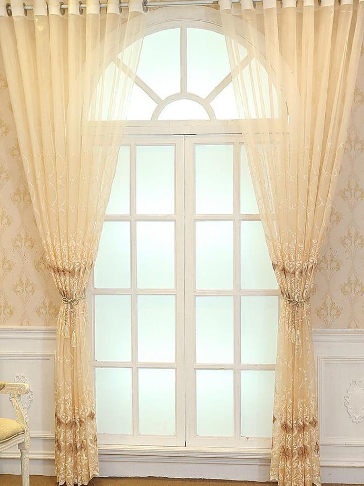 Floral Embroidery - Semi-Transparent Polyester Window Screen for Bedroom, Living Room, Balcony