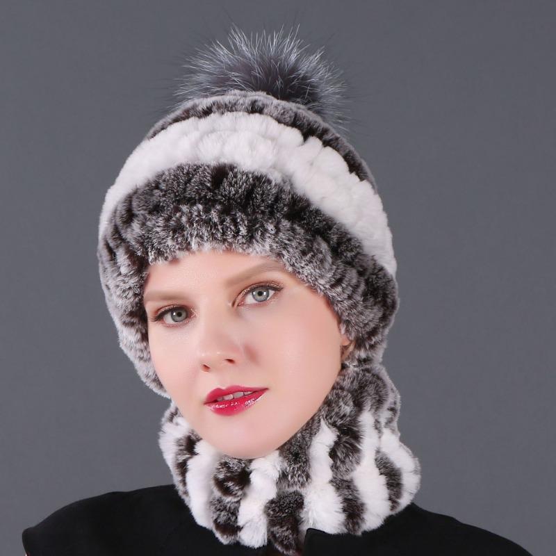 New hat scarf winter thickened thermal hat Rex rabbit fur grass Rex rabbit fur scarf two-piece set
