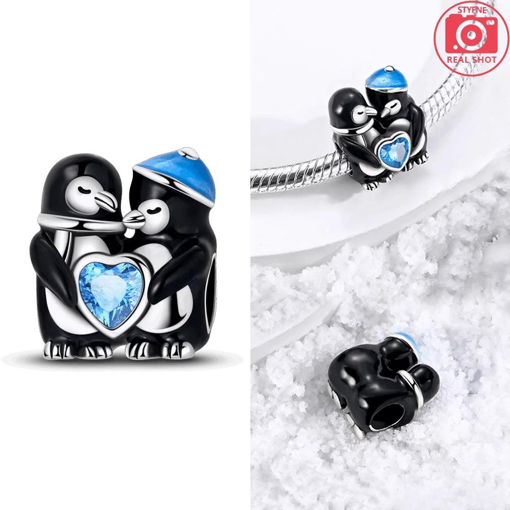 Original Charm Copper Penguin Blue Zircon Rabbit Koala Animals Beads Fit Bracelet Accessory Gift Jewelry Diy Women