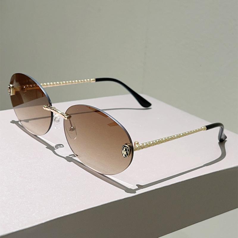 Vintage Oval Sunglasses Men New Fashion Rimless Gradient Shades Women Trendy Luxury Brand Design Decor Sun Glasses