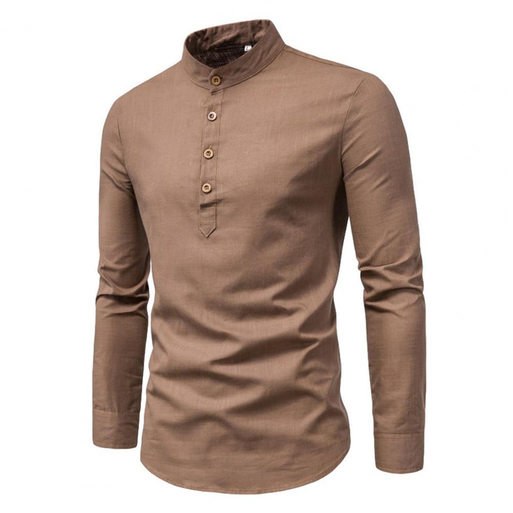 

Мужская деловая рубашка Slim Fit с воротником-стойкой Легкие дышащие стильные мужские рубашки с длинным рукавом XXXL коричневый