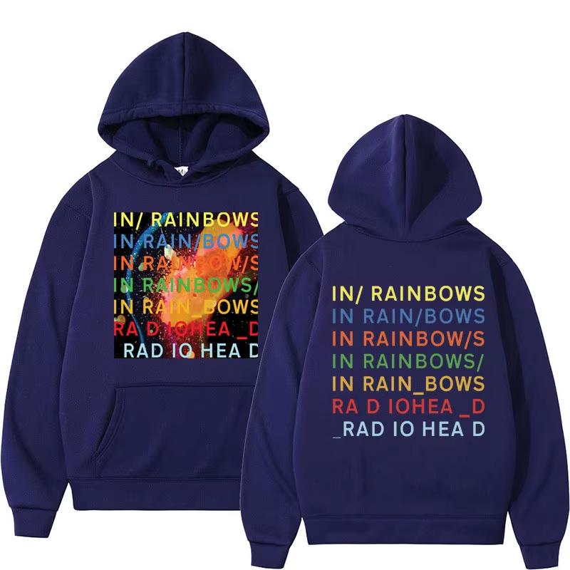 2025 Fall Winter Hip Hop Streetwear Gothic Punk Oversized Sportswear Male Band Rock Radiohead Hoodie Music Rainbow Sportswear