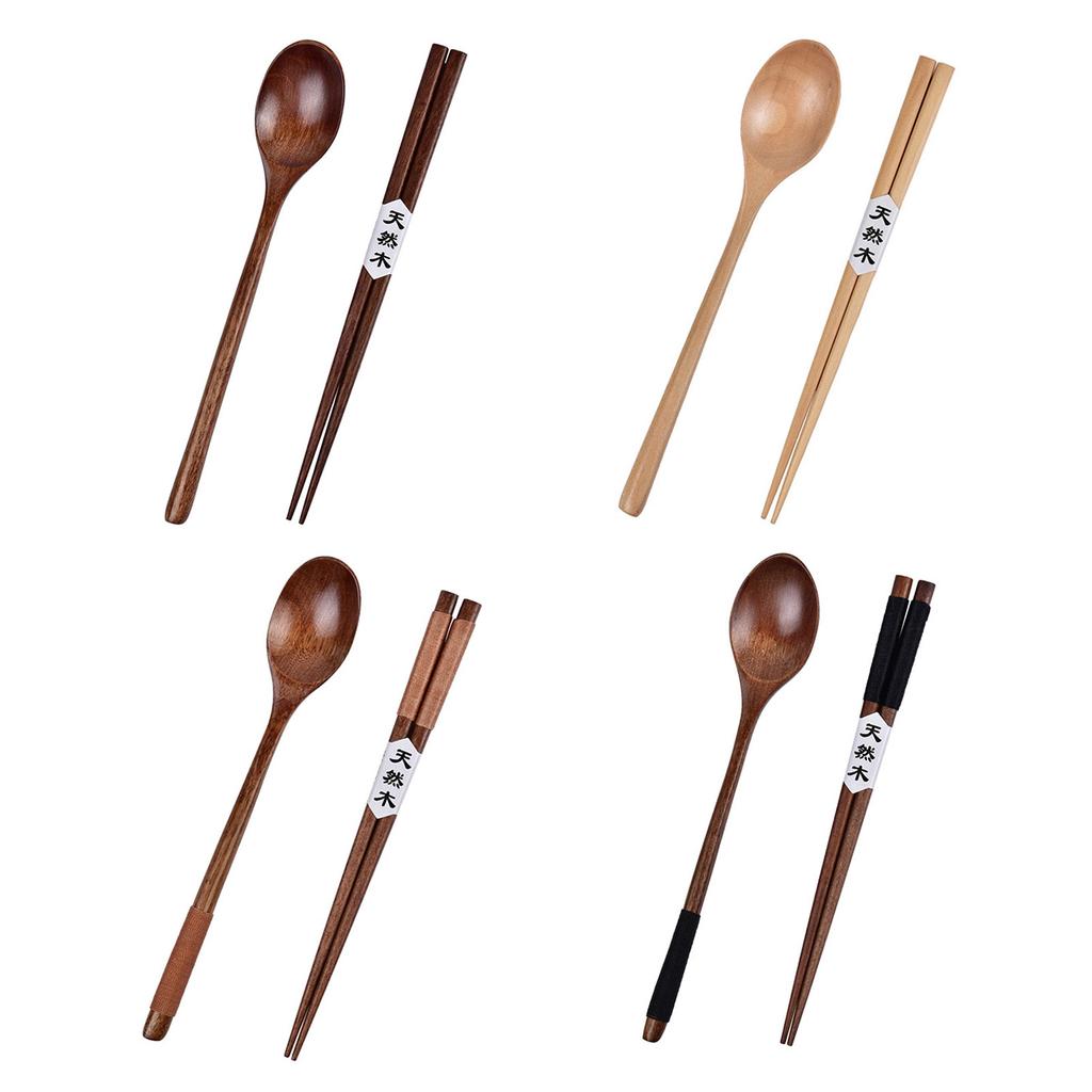 Natural Wooden Chopsticks And Spoon Set Eco Friendly Kitchenware Wood Grain Utensils Wood Cutlery For Daily Use