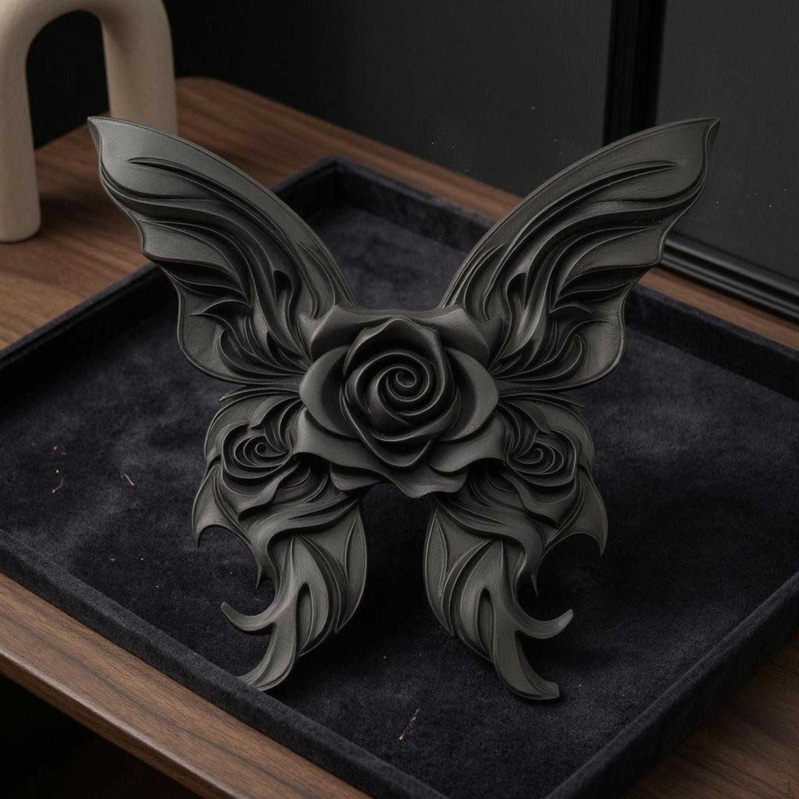 Rose Butterfly Ornament Dollhouse Decoration Dark Gothic Miniature Scene Accessory Carved