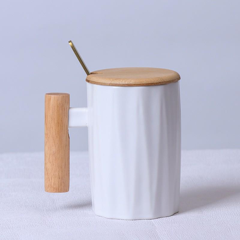 Nordische Keramiktasse mit Holzgriff - Ideal für das Büro, für Kaffee oder als Geschenk