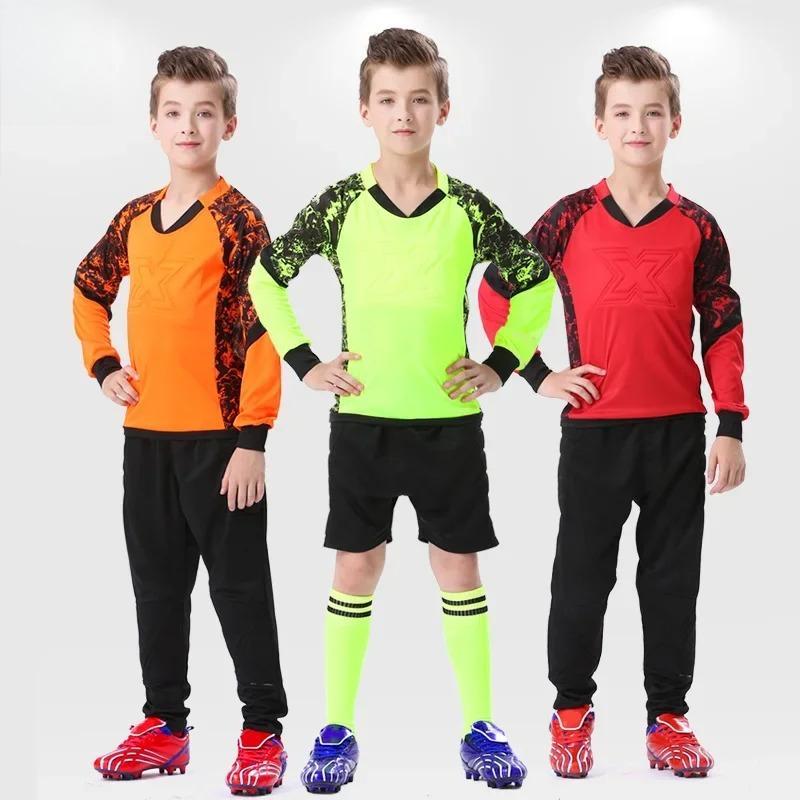 Kids Goalkeeper Uniform Boys Goalkeeper Jersey Doorkeepers Long Sleeve Sponge Protective Football Uniform For Children's