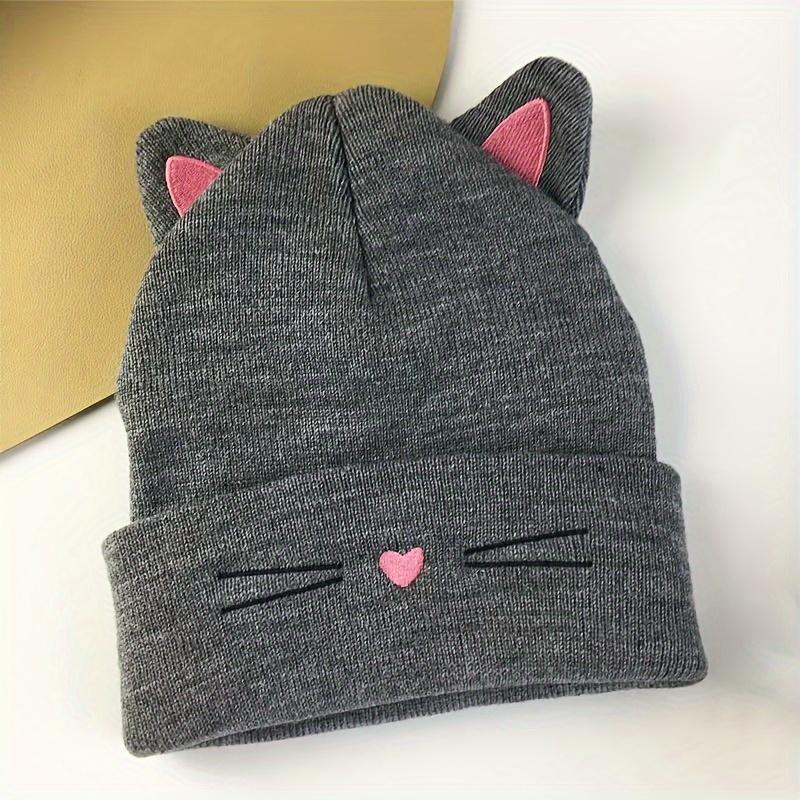 Cute Cat Embroidery Brimless Cap Outdoor Warm Ear Protection Cat's Ears Pullover Hat Woman Autumn and Winter Soft Head Cap