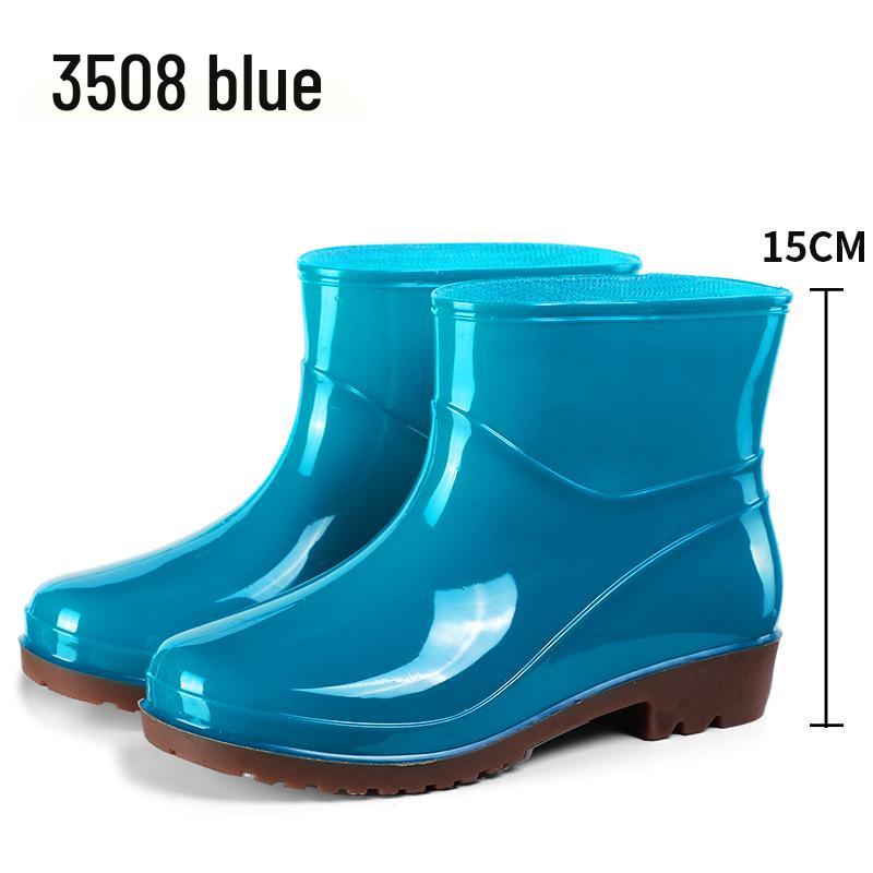 Women's Waterproof Short Rain Boots, Lined PVC, Anti-slip, Thick Sole, Solid Color, Warm & Durable.