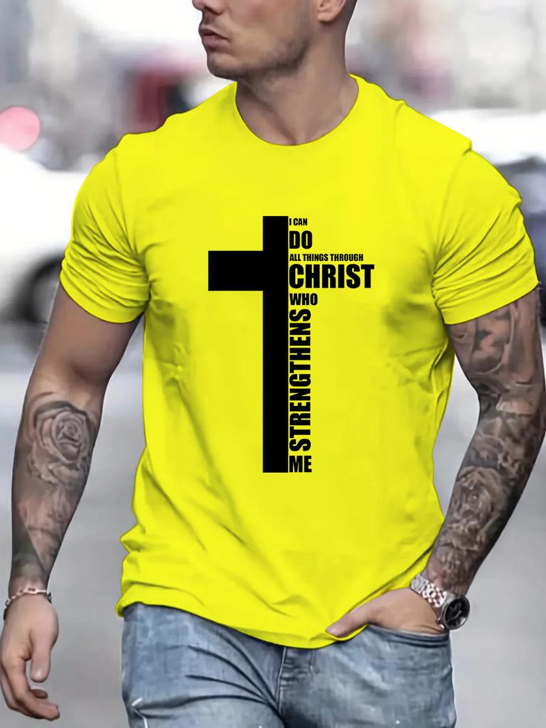 Men's Summer 100% Cotton Fashion Cross Graphic Printed Loose Large Casual Round Neck Short Sleeve T-shirt