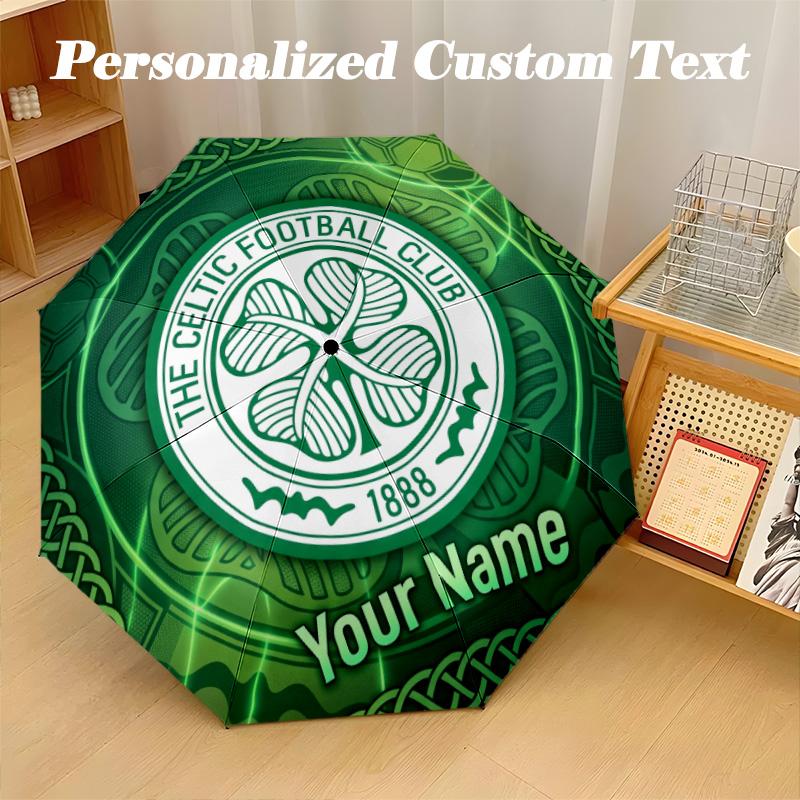 8 Rib Auto Folding Umbrella Celtic FC Print Custom Name Text Portable Rain Gear