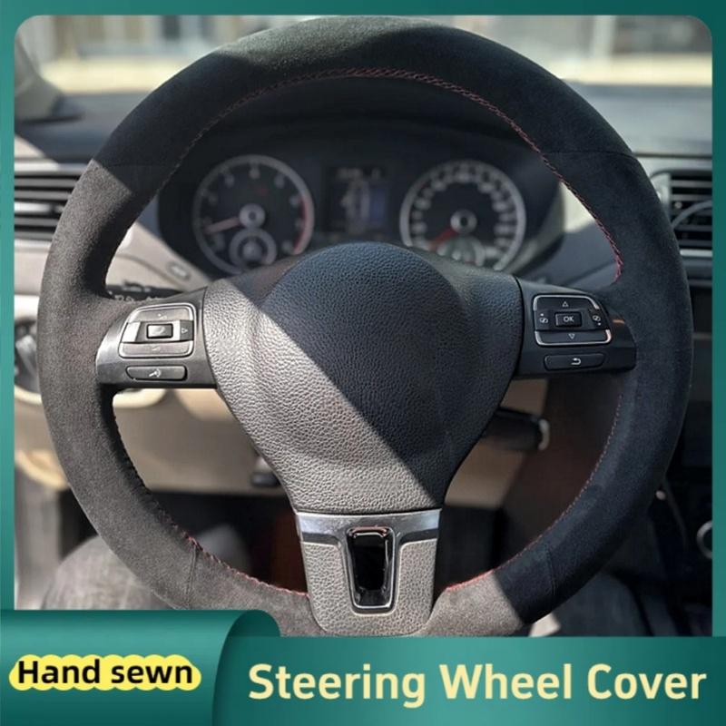 Car Steering Wheel Cover For Volkswagen Tiguan Lavida Passat B7 Jetta Mk6 MK5 Suede DIY Steering Wrap Car Interior Accessories Black Thread