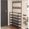 5-Tier Heavy-Duty Freestanding Multi-Functional Clothing Hat & Shoe Rack with 8 Hooks Double Shoe Shelf - Space-Saving Storage