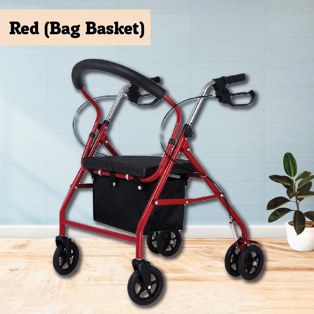 

Ролятор Ходунки Взрослая Инвалидная Коляска Пасар Легкий Трость Колеса Четырехногий Складная Рама для Ходьбы с Сиденьем и Колесом Red (Basket Bag)