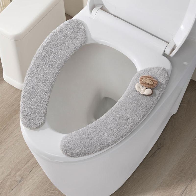 Tapis de siège de toilette rembourré épais en peluche, antidérapant, doux, accessoires de salle de bain
