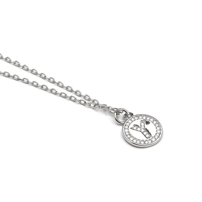 Luxenter Collier De Zirconium Brillant Finition En Rhodium - Alphabet Y