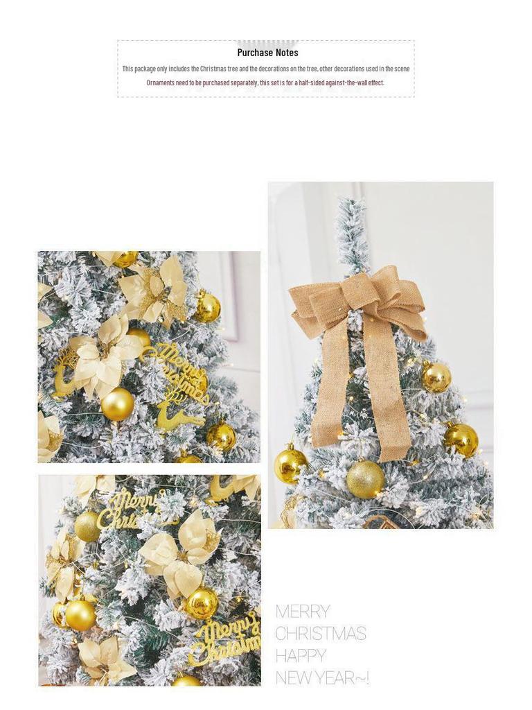 Golden Christmas Tree Set with Ornaments: 1.5m, 1.8m, 2.1m Flocked Pine with White Snow